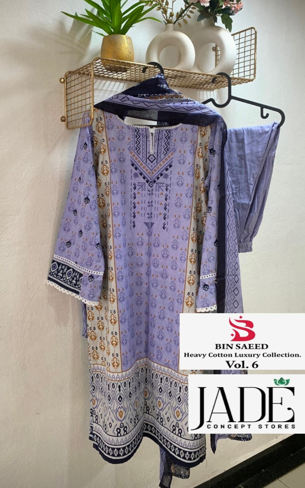 Jade Bin Saeed Vol 6 Premuim Cotton Printed Daily wear Suit with Cotton Dupatta (STITCHED)