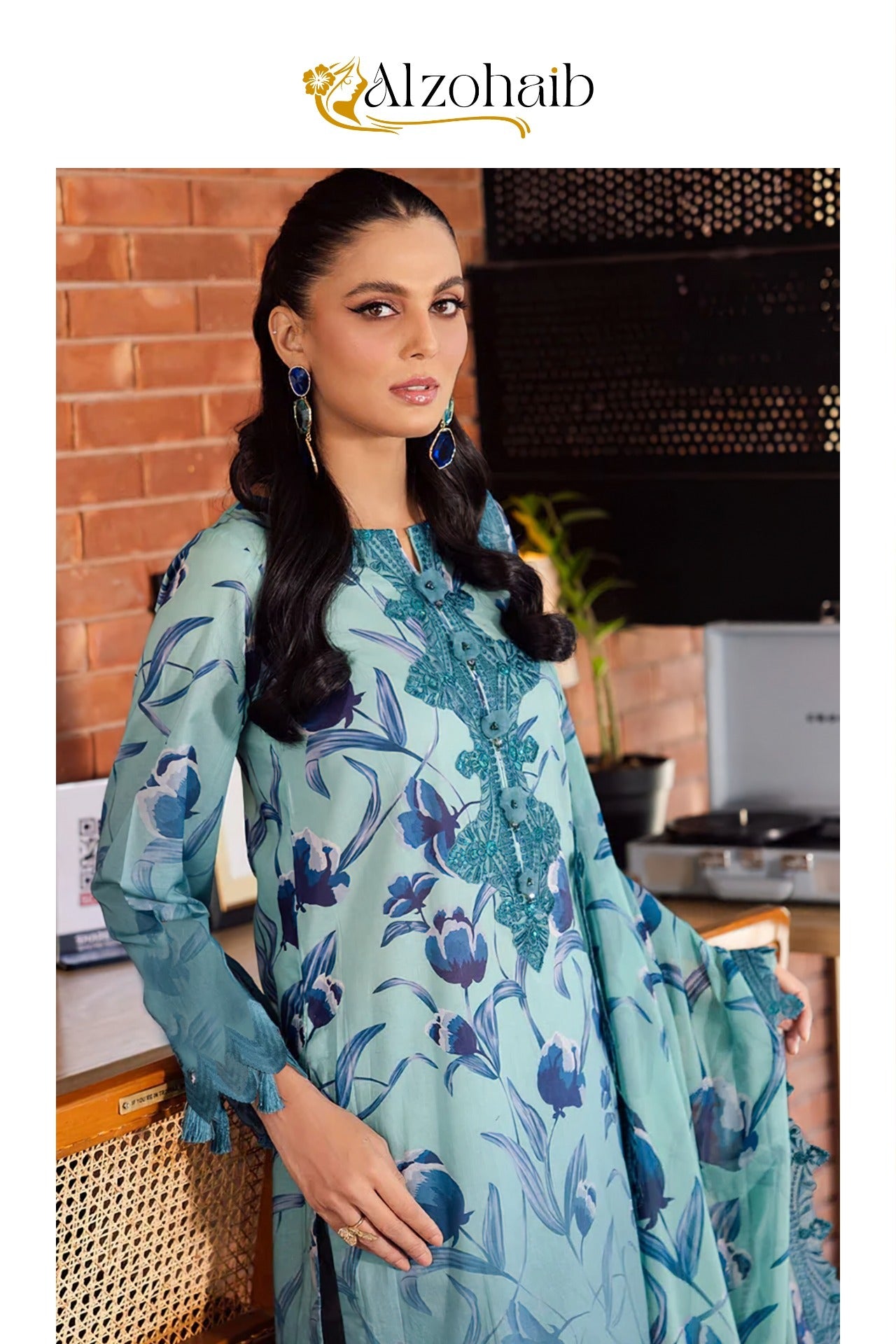 Girl Glam Cotton Print With Embroidery Patches wit Chiffon Dupatta ( UnStitched )