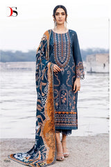 Cheveron Cotton Embroidered Patch Suit with Chiffon Dupatta ( Unstitched )