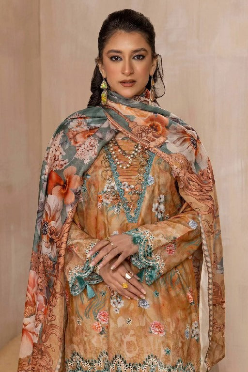 Adans Print Kari Lawn 24 Cotton Printed Embroidered Patch Suit with Chiffon Dupatta ( Unstitched )