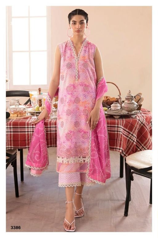 Afrozeh Chikankari Lawn Printed Cotton Embroidery Patch suit with Cotton Dupatta ( Unstitched )