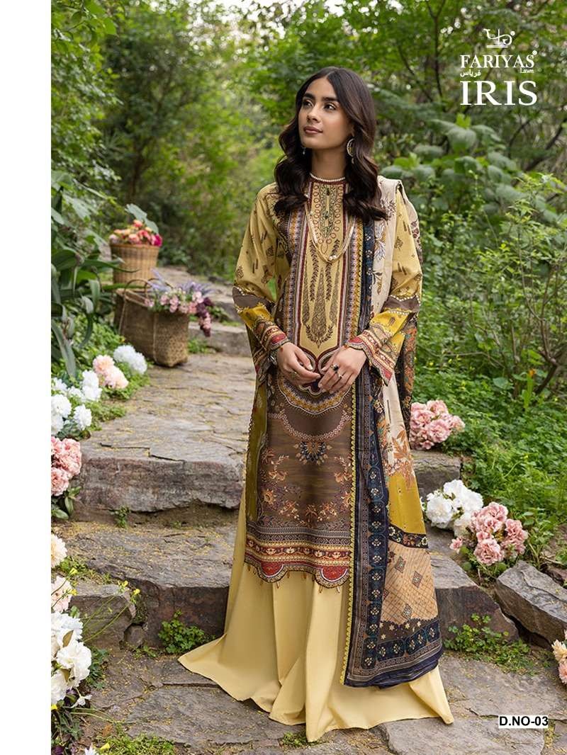 Fariyas Lawn by Iris Cotton Embroidered Suit with Cotton Dupatta ( Unstitched )