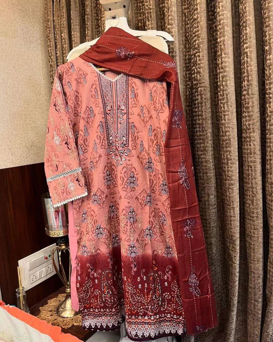 Tawakkal Daily Wear Cotton Suits Sleeves Lace with Cotton Dupatta ( UNSTITCHED )