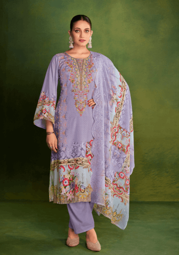 Belliza Mehfuza Cotton Digital Print with Exclusive Self Heavy Embroidery and Swarovski Work with Embroidery work Dupatta ( UnStitched )