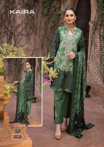 Kaira Green Daily wear Cotton Printed suit with Cotton Dupatta ( UnStitched )