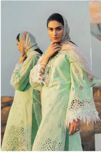 Adan Libas Cotton With Heavy Self Heavy Boering Work With Cotton Inner with Chiffon Dupatta