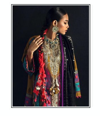 AlZohaib Cotton Printed Pakistani Embroidered Patch Suit with Chiffon Duappta ( UnStitched )