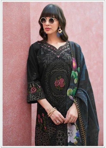 Tasrif Luxe Pakistani Premium Embroidered Cotton Suit with Chiffon Printed Dupatta ( UnStitched )
