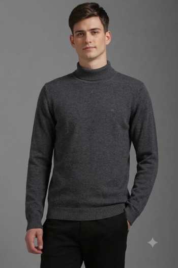 Grey High Neck Full Sleeve Pullover (XL)