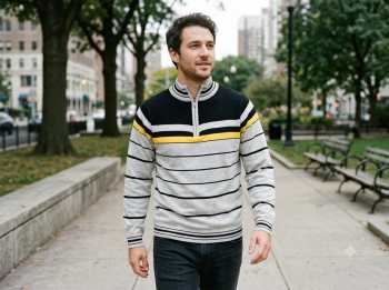 Men Striped Sweatshirt for Winter with Ziper Neck