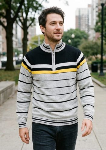 Men Striped Sweatshirt for Winter with Ziper Neck