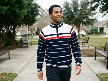 Men Striped Sweatshirt for Winter with Ziper Neck (Large)