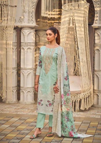 Cosmos Needle Wonder Vol 1 Lawn Cotton Printed with Self Embroidery Suit with Mal Mal Cotton Dupatta ( UnStitched )