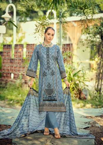 Ishaal vol 17 Cotton lawn Beautiful Embroidered self work Collection with Heavy Mal Mal Dupatta