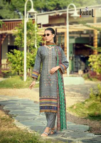 Ishaal vol 17 Cotton lawn Beautiful Embroidered self work Collection with Heavy Mal Mal Dupatta