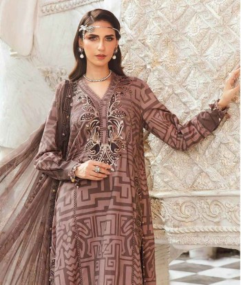 Maria B Cotton Printed with Embroidery Patches Suit with Chiffon Dupatta