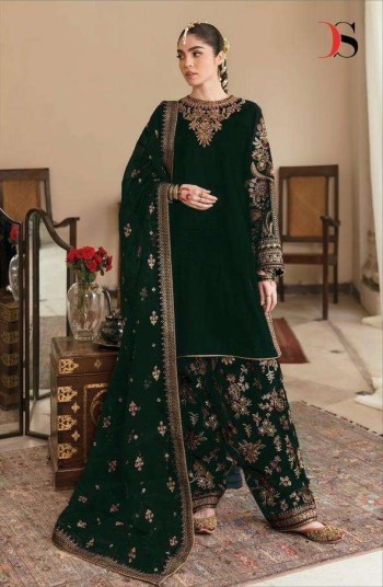 Maria.B Luxury Embroidered Velvet Suit with Embroidered Net Dupatta for Winters
