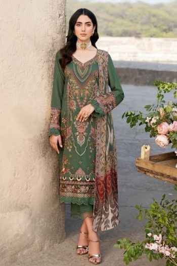 Cheveron 24 Cotton Premium Embroidered with Extra Patches in Suit with Chiffon Dupatta ( UnStitched )