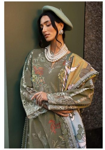 Mushq 3 Cotton Premium Self Embroidered Suit with Chiffon Dupatta ( UnStitched )