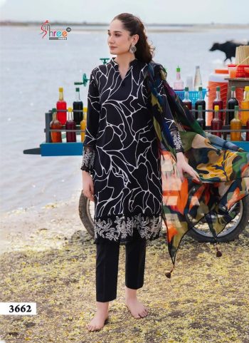 M Print Basics Vol 2 Cotton Embroidered Patch Suit with Chiffon Dupatta ( Unstitched )