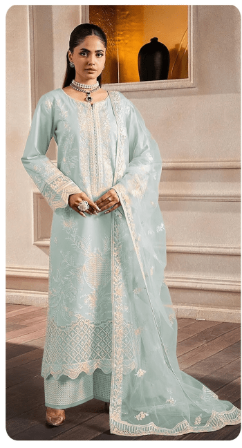 Sajida Faux Georgette Self Embroidered Premium Party Wear Suit with Embroidery Dupatta