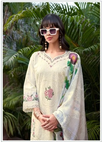 Tasrif Luxe Pakistani Premium Embroidered Cotton Suit with Chiffon Printed Dupatta ( UnStitched )