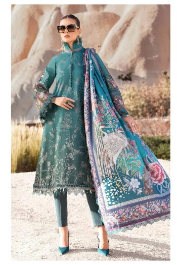 AlZohaib Cotton Printed Pakistani Embroidered Patch Suit with Chiffon Duappta ( UnStitched )
