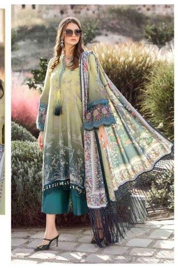 AlZohaib Cotton Printed Pakistani Embroidered Patch Suit with Chiffon Duappta ( UnStitched )