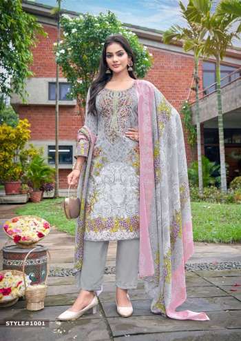 Mizaj M Prints Vol 1 Premium Wear Cotton Embroidered Self Work Daily Wear Suit with Cotton Dupatta