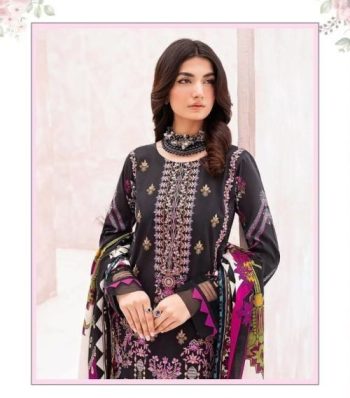 Cheveron 24 Cotton Premium Embroidered with Extra Patches in Suit with Chiffon Dupatta ( UnStitched )